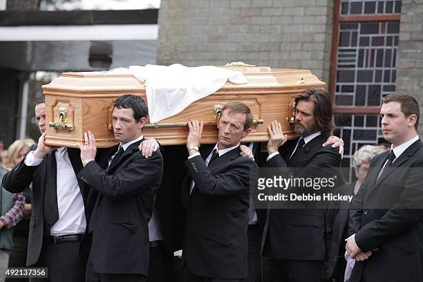 Jim Carrey attends The Funeral of Cathriona White on October 10, 2015 in Cappawhite, Tipperary, Ireland.