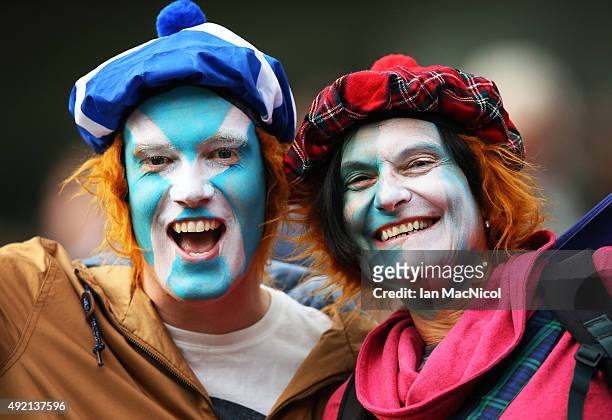 Scotland fans look on during the 2015 Rugby World Cup Pool B match between Samoa and Scotland at St James Park on October 10, 2015 in Newcastle,...