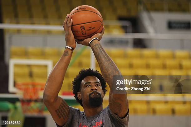 Deandre Jordan of Los Angeles Clippers shoots during practice as part of the 2015 Global Games China at the Shenzhen City Arena on October 10, 2015...