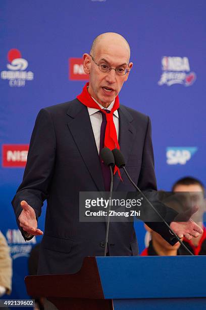 Commissioner Adam Silver addresses the crowd during the Shenzhen Learn and Cares dedication as part of the 2015 Global Games China at the Jialian...