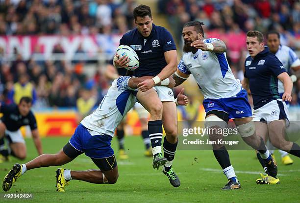 Sean Maitland of Scotland tries to break free during the 2015 Rugby World Cup Pool B match between Samoa and Scotland at St James' Park on October...