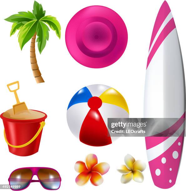 summer icons set - sand bucket stock illustrations