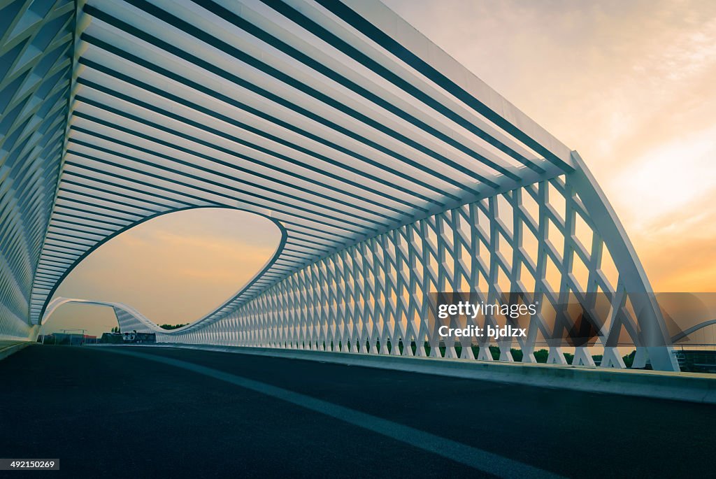 Modern bridge in the sunset