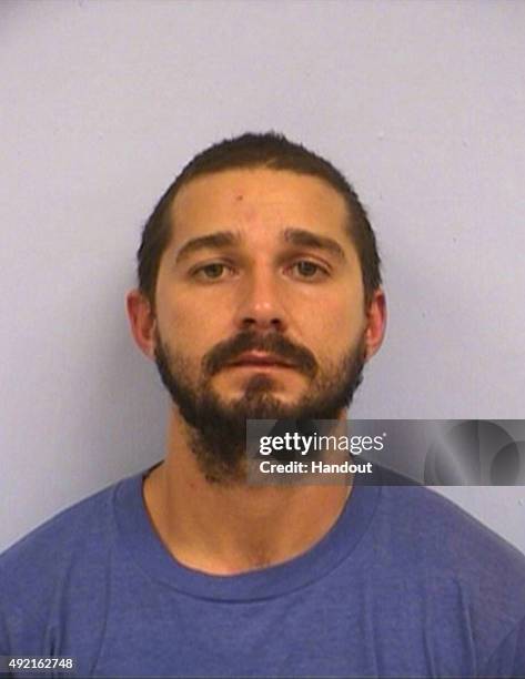 In this handout provided by the Austin Police Department, Shia Saide LaBeouf poses for a mugshot photo after he was was arrested for Public...