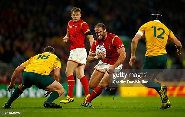 Jamie Roberts of Wales takes on the Australia defence during the 2015 Rugby World Cup Pool A match between Australia and Wales at Twickenham Stadium...