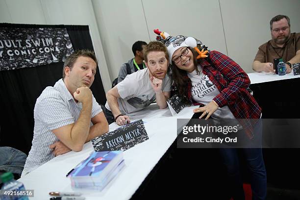 Actors Breckin Meyer and Seth Green greet fans at the Adult Swim Signing: Robot Chicken. Adult Swim at New York Comic Con at Jacob Javitz Center on...