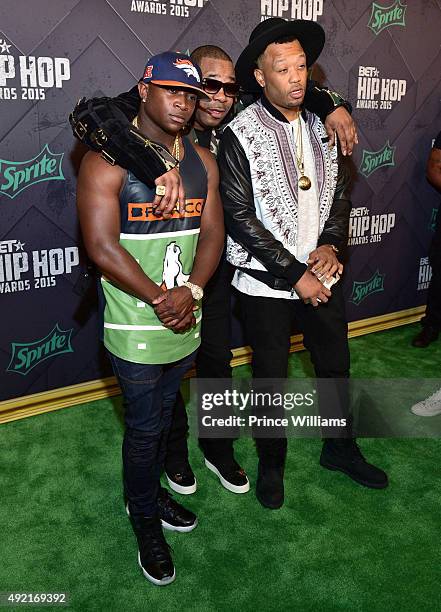 Genasis and Busta Rhymes attend 2015 BET Hip Hop awards at Boisfeuillet Jones Atlanta Civic Center on October 9, 2015 in Atlanta, Georgia.