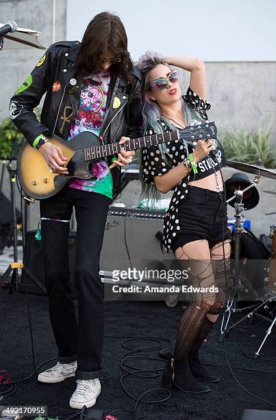 Guitarist Zach James and singer Alexandra Starlight of Alexandra & The Starlight Band perform onstage as part of the Venice Art Walk and Auctions at...