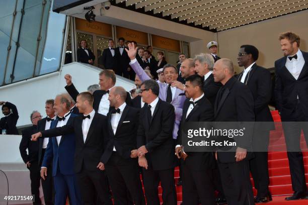 Dolph Lundgren, Mel Gibson, director Patrick Hughes, Sylvester Stallone, Harrison Ford, Wesley Snipes, Kellan Lutz Kelsey Grammer, Glen Powell, Jason...