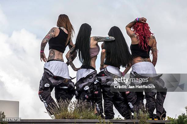 Ginga Lozo, Makani Terror, Jane Doe and Kimberly Shane pose for a picture during the Alpin Juwel Cart Trophy 2015 on October 10, 2015 in...