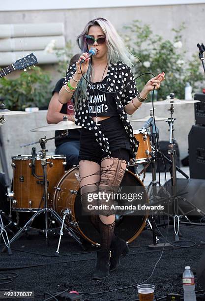 Singer Alexandra Starlight of Alexandra & The Starlight Band performs onstage as part of the Venice Art Walk and Auctions at Google Headquarters on...