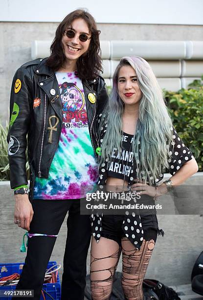 Guitarist Zach James and singer Alexandra Starlight of Alexandra & The Starlight Band pose after performing onstage as part of the Venice Art Walk...