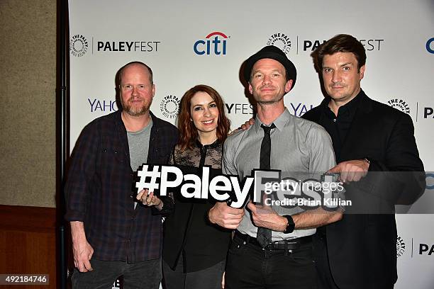 Director Joss Whedon, actors Felicia Day, Neil Patrick Harris and Nathan Fillion attend the PaleyFest New York 2015 "Dr. Horrible's Sing-Along Blog...