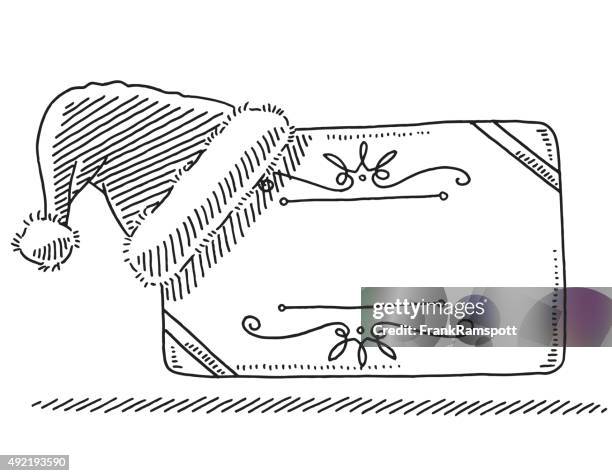 christmas hat gift card drawing - santa hat transparent background stock illustrations