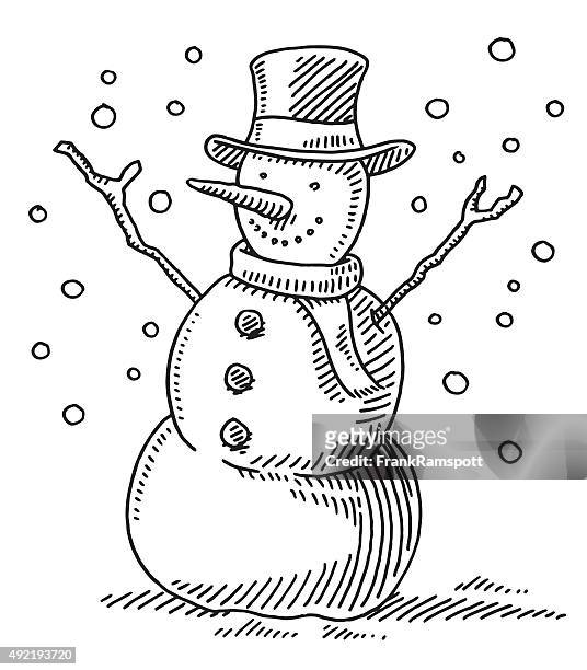 süße winter schneemann zeichnung - snowman stock-grafiken, -clipart, -cartoons und -symbole