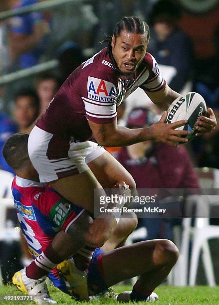 Steve Matai of the Sea Eagles in action during the round 10 NRL match between the Manly-Warringah Sea Eagles and the Newcastle Knights at Brookvale...