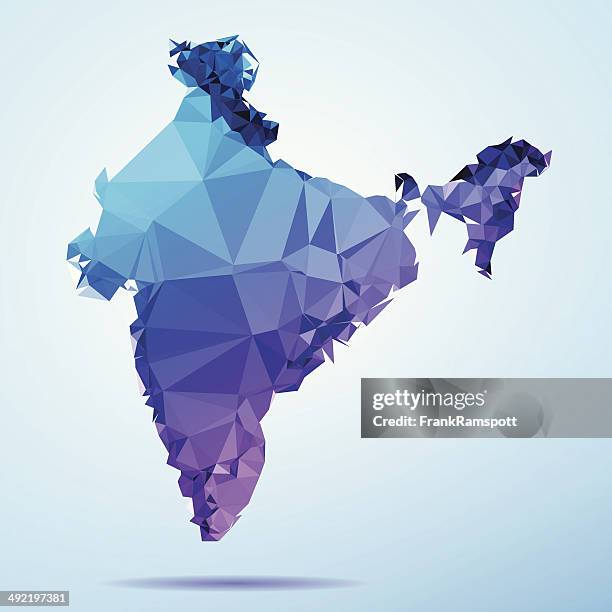 india polygon triangle map blue - glass map india stock illustrations