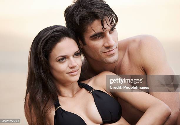 beach romance - mens swimwear stock pictures, royalty-free photos & images