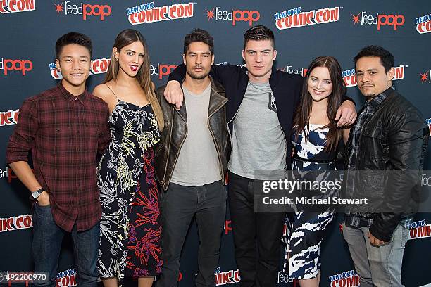 Actors Brandon Soo Hoo, Eiza Gonzalez, D.J. Cotrona, Zane Holtz, Madison Davenport and Jesse Garcia pose in the press room for Marvel's "From Dusk...