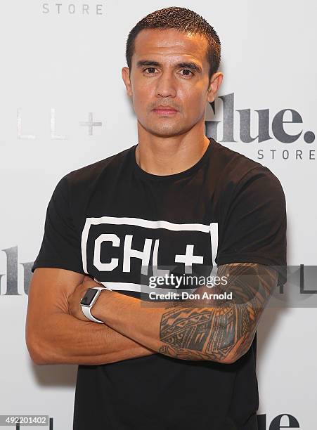 Tim Cahill poses during the launch of his Cahill+ clothing range on October 11, 2015 in Sydney, Australia.