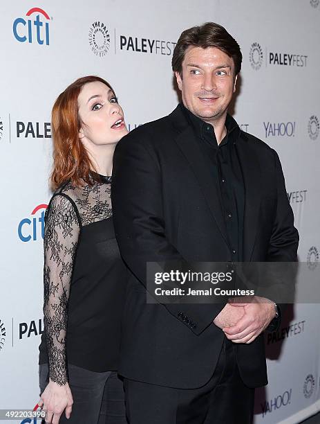 Actors Felicia Day and Nathan Fillion attend the "Dr. Horrible's Sing-Along Blog Reunion" during the PaleyFest New York 2015 at The Paley Center for...