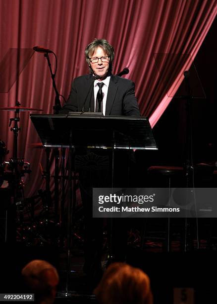 Comedian Dana Carvey speaks on stage at the USC Norris Cancer Center Gala at the Beverly Wilshire Four Seasons Hotel on October 10, 2015 in Beverly...