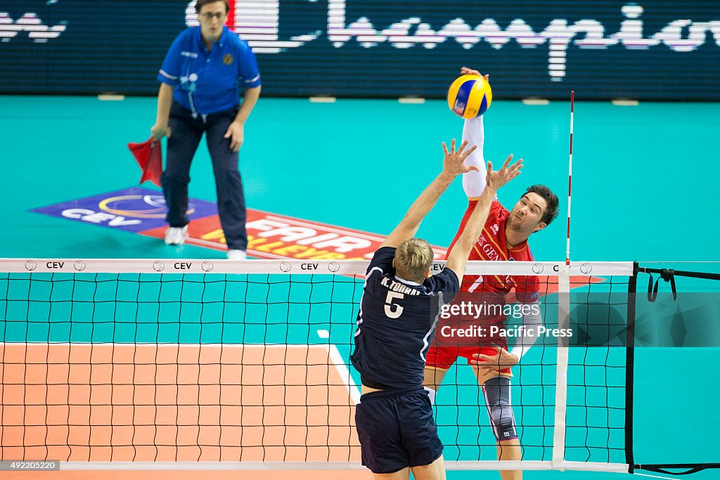 Tillie (7) , Outside-spiker of France spikes the ball during...