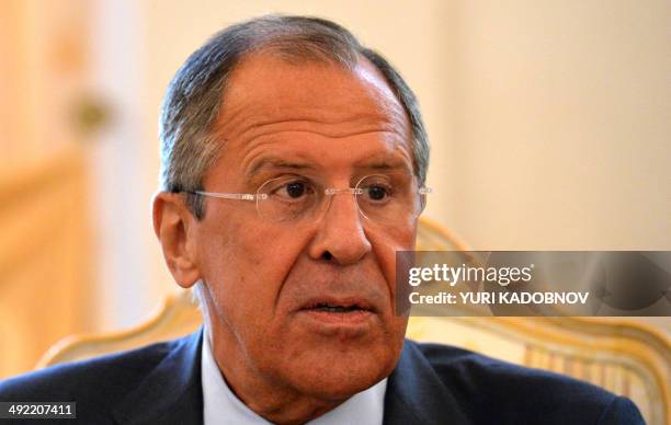 Russian Foreign Minister Sergei Lavrov speaks in Moscow on May 19 during a meeting with his Slovakian counterpart Miroslav Lajcak. Russia's ties with...