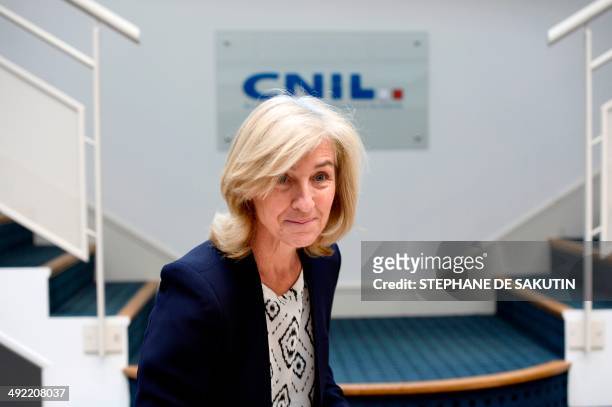 The president of the Commission nationale de l'informatique et des libertés aka CNIL , Isabelle Falque-Pierrotin arrives to give a press conference...