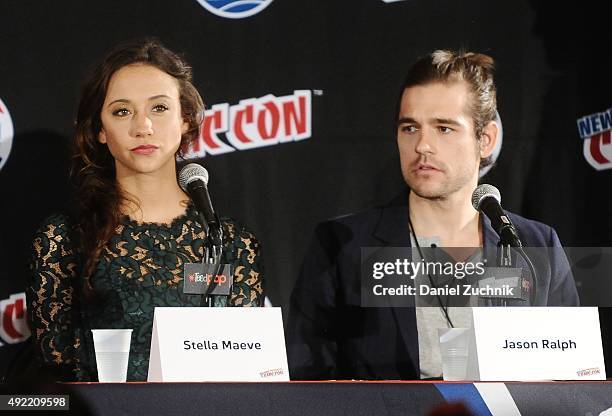 Stella Maeve and Jason Ralph attend 'The Magicians' panel during New York Comic-Con 2015 at The Jacob K. Javits Convention Center on October 10, 2015...