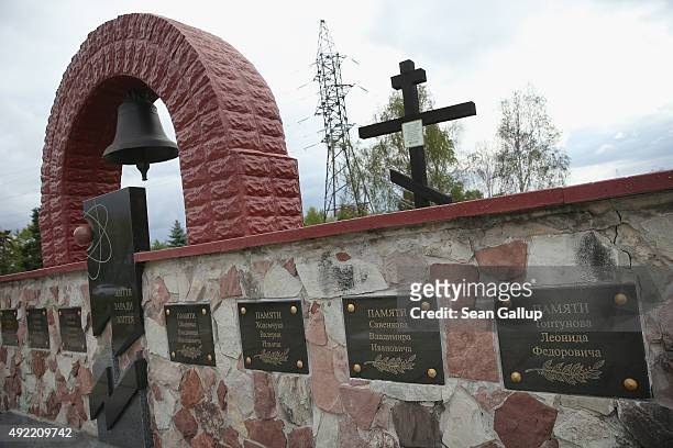 Memorial commemorates firemen and workers killed in the immediate aftermath of the Chernobyl nuclear accident outside the former power plant on...