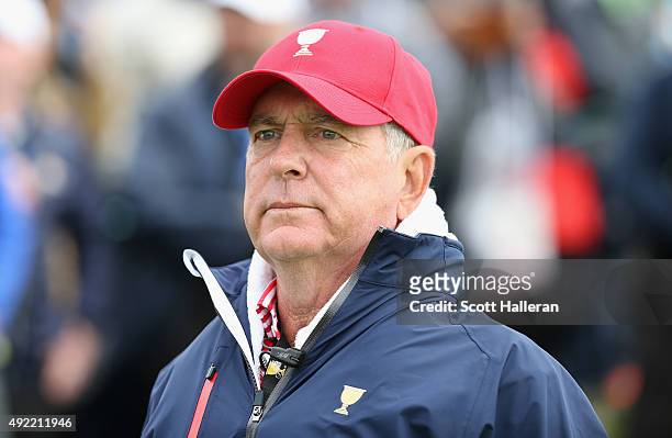 Captain Jay Haas of the United States Team waits on the 17th hole during the Sunday singles matches at The Presidents Cup at Jack Nicklaus Golf Club...