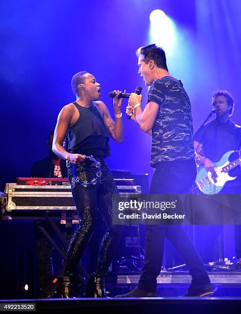 Singer Noelle Scaggs and frontman Michael Fitzpatrick of Fitz and The Tantrums performs at the 10th annual Wine Amplified festival at the Las Vegas...