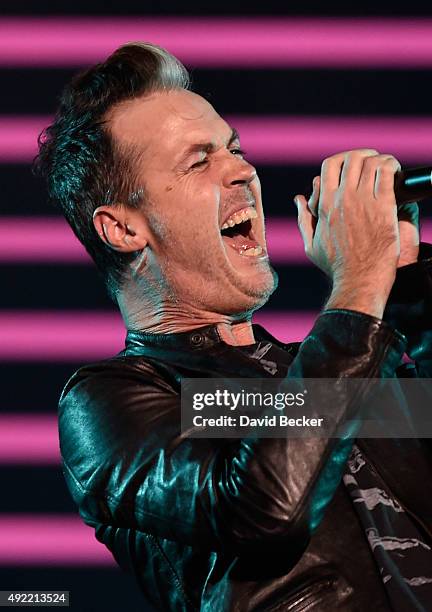 Frontman Michael Fitzpatrick of Fitz and The Tantrums performs at the 10th annual Wine Amplified festival at the Las Vegas Village on October 10,...