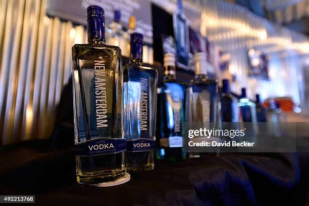 Bottles are displayed inside the New Amsterdam Speakeasy at the 10th annual Wine Amplified festival at the Las Vegas Village on October 10, 2015 in...