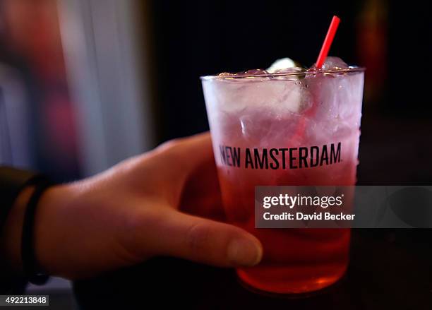 Cocktail is displayed inside the New Amsterdam Speakeasy at the 10th annual Wine Amplified festival at the Las Vegas Village on October 10, 2015 in...