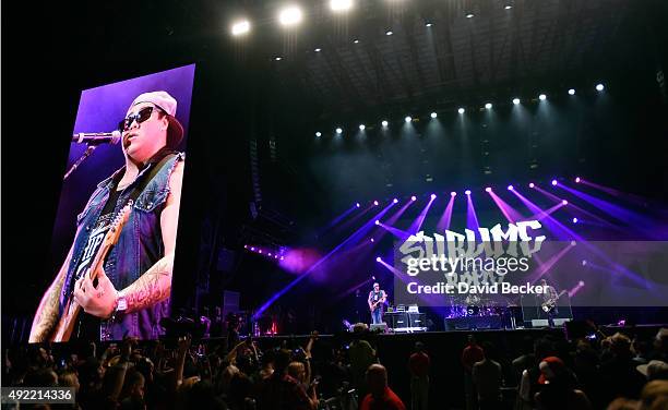 Frontman Rome Ramirez of Sublime with Rome performs at the 10th annual Wine Amplified festival at the Las Vegas Village on October 10, 2015 in Las...