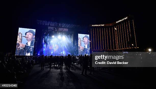 Fitz and The Tantrums perform at the 10th annual Wine Amplified festival at the Las Vegas Village on October 10, 2015 in Las Vegas, Nevada.