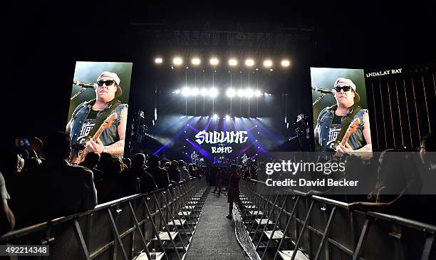 Frontman Rome Ramirez of Sublime with Rome performs at the 10th annual Wine Amplified festival at the Las Vegas Village on October 10, 2015 in Las...