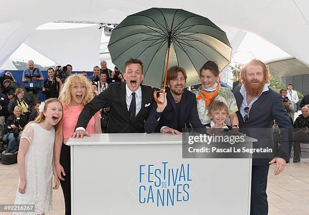 Actors Clara Wettergren, guest, Johannes Bah Kuhnke, director Ruben Ostlund, actors Lisa Loven Kongsli, Vincent Wettergren and Kristofer Hivju attend...