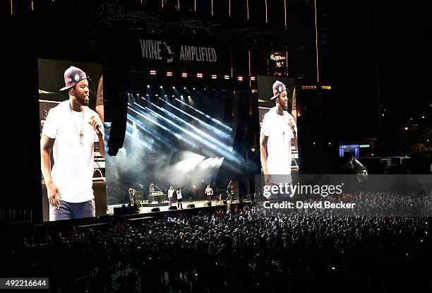 Rapper Curtis "50 Cent" Jackson and G-Unit perform at the 10th annual Wine Amplified festival at the Las Vegas Village on October 10, 2015 in Las...