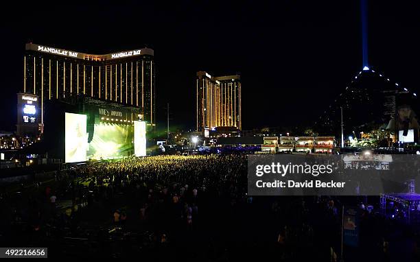 Rapper Curtis "50 Cent" Jackson and G-Unit perform for fans at the 10th annual Wine Amplified festival at the Las Vegas Village on October 10, 2015...