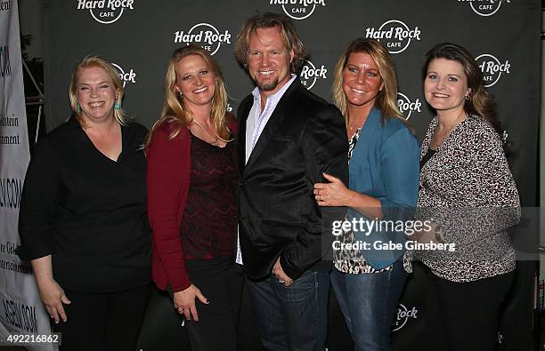 Television personalities Kody Brown and his wives, Janelle Brown, Christine Brown, Meri Brown and Robyn Brown, attend Hard Rock Cafe Las Vegas at...