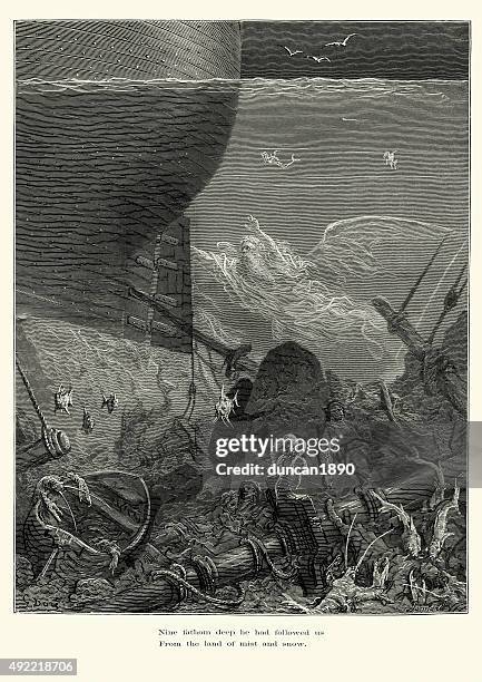 rime of the ancient mariner nine fathom deep he followed - neptune roman god stock illustrations