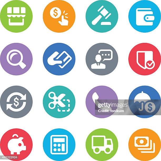 e-commerce and shopping icons - emblem credit card payment stock illustrations