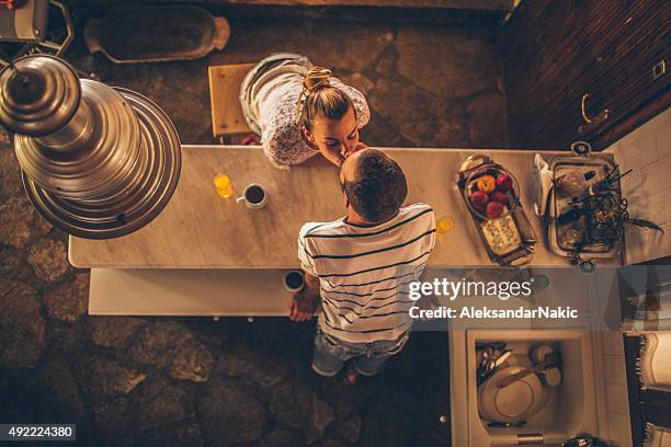 morning coffee and a kiss - food ready to eat stock pictures, royalty-free photos & images