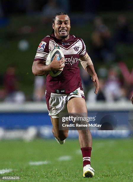 Brett Stewart of the Sea Eagles in action during the round 10 NRL match between the Manly-Warringah Sea Eagles and the Newcastle Knights at Brookvale...