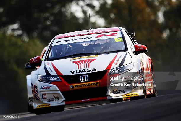 Gordon Shedden of Honda Racing drives during Race One of the Final Round of the Dunlop MSA British Touring Car Championship at Brands Hatch on...