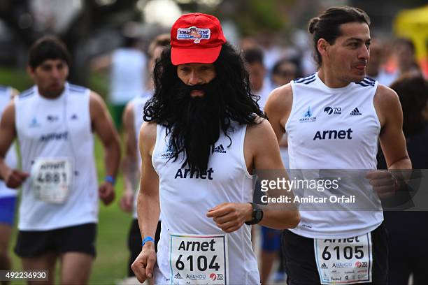 Runner disguised as Forrest Gump during the Buenos Aires Marathon on October 11, 2015 in Buenos Aires, Argentina.