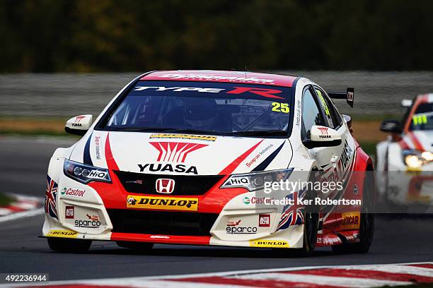 Matt Neal of Honda Racing drives during Race One of the Final Round of the Dunlop MSA British Touring Car Championship at Brands Hatch on October 11,...